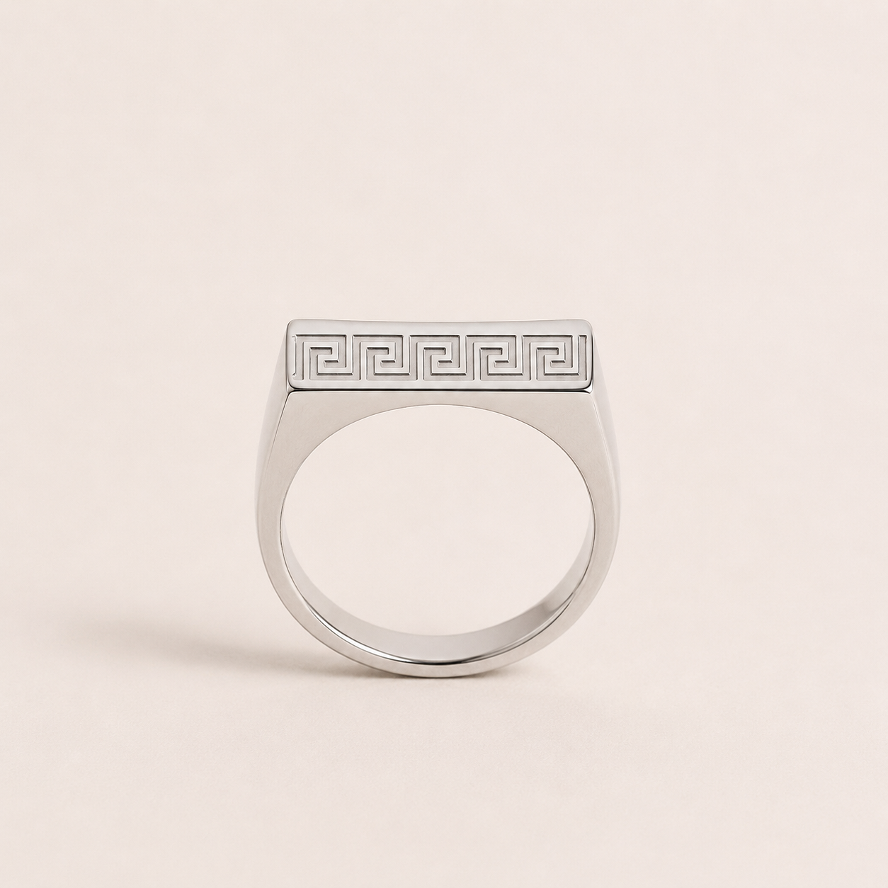 Silver-Tone Greek Key Signet Ring