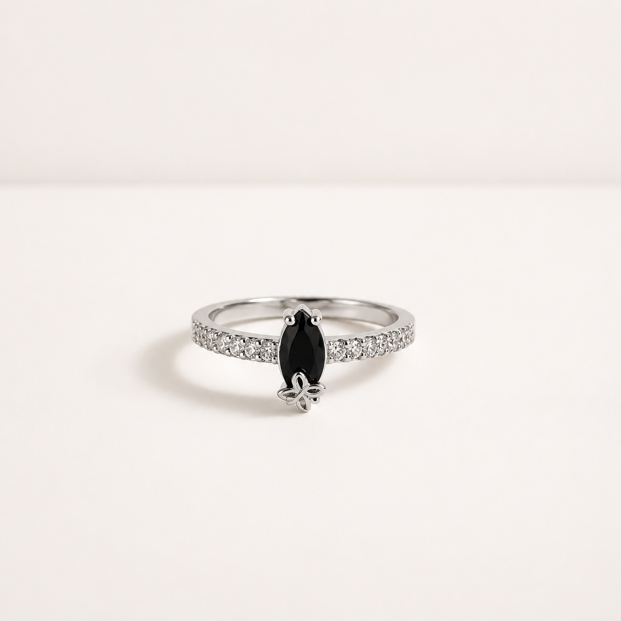 Silver-Tone Black Stone Ring