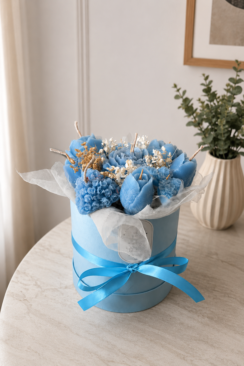 Blue Floral Candle