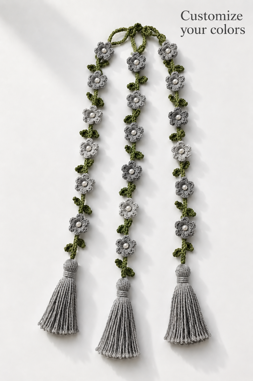 Grey Floral Crochet Hair Tassel