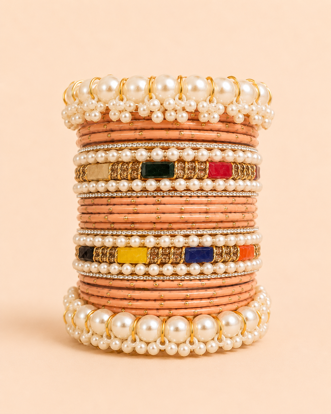 Peach Nude Pearl Bangles