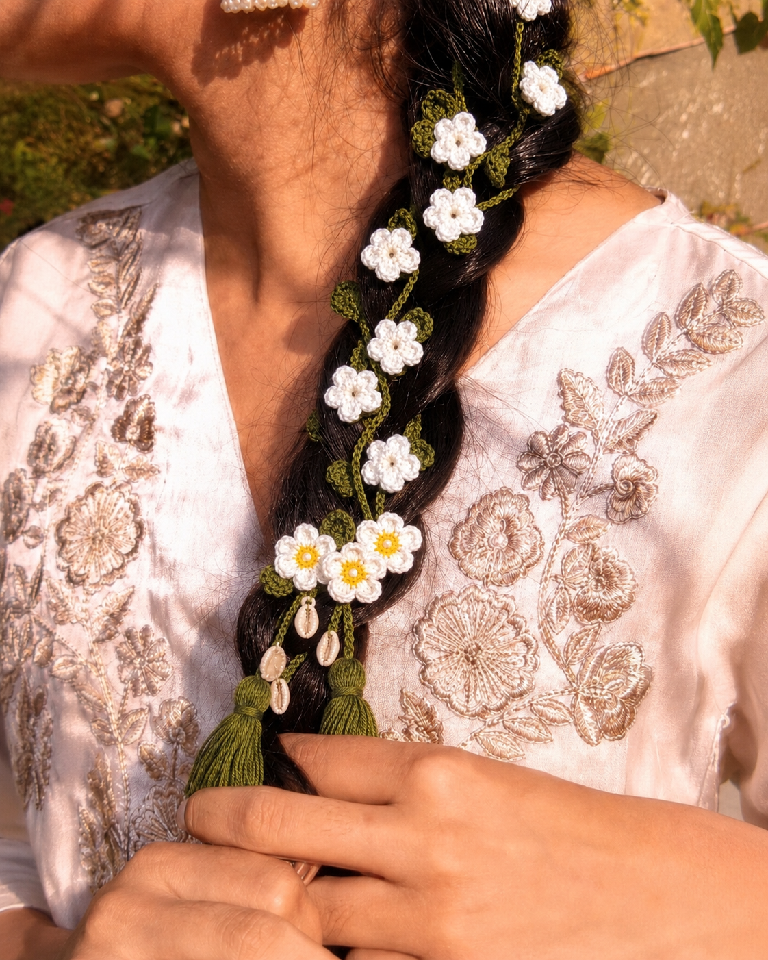 Daisy Charm Crochet Hair Tassel
