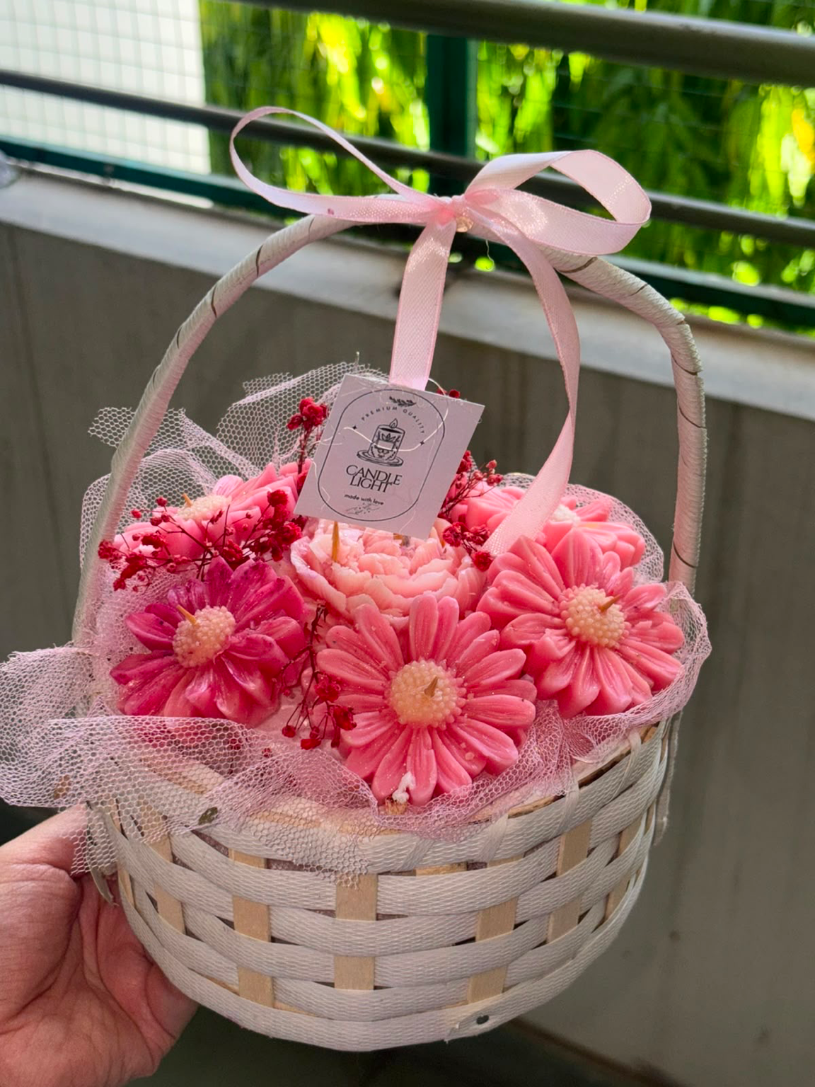 Woven Floral Candle Basket