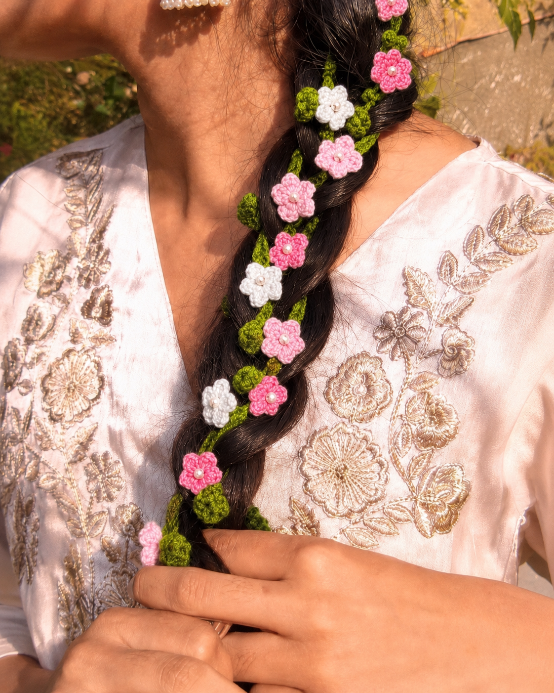 Blush Blossom Crochet Hair Tassel