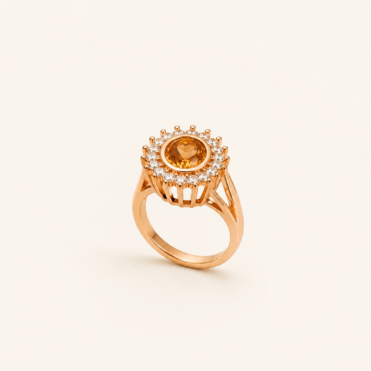 Gold-Tone Amber Halo Ring