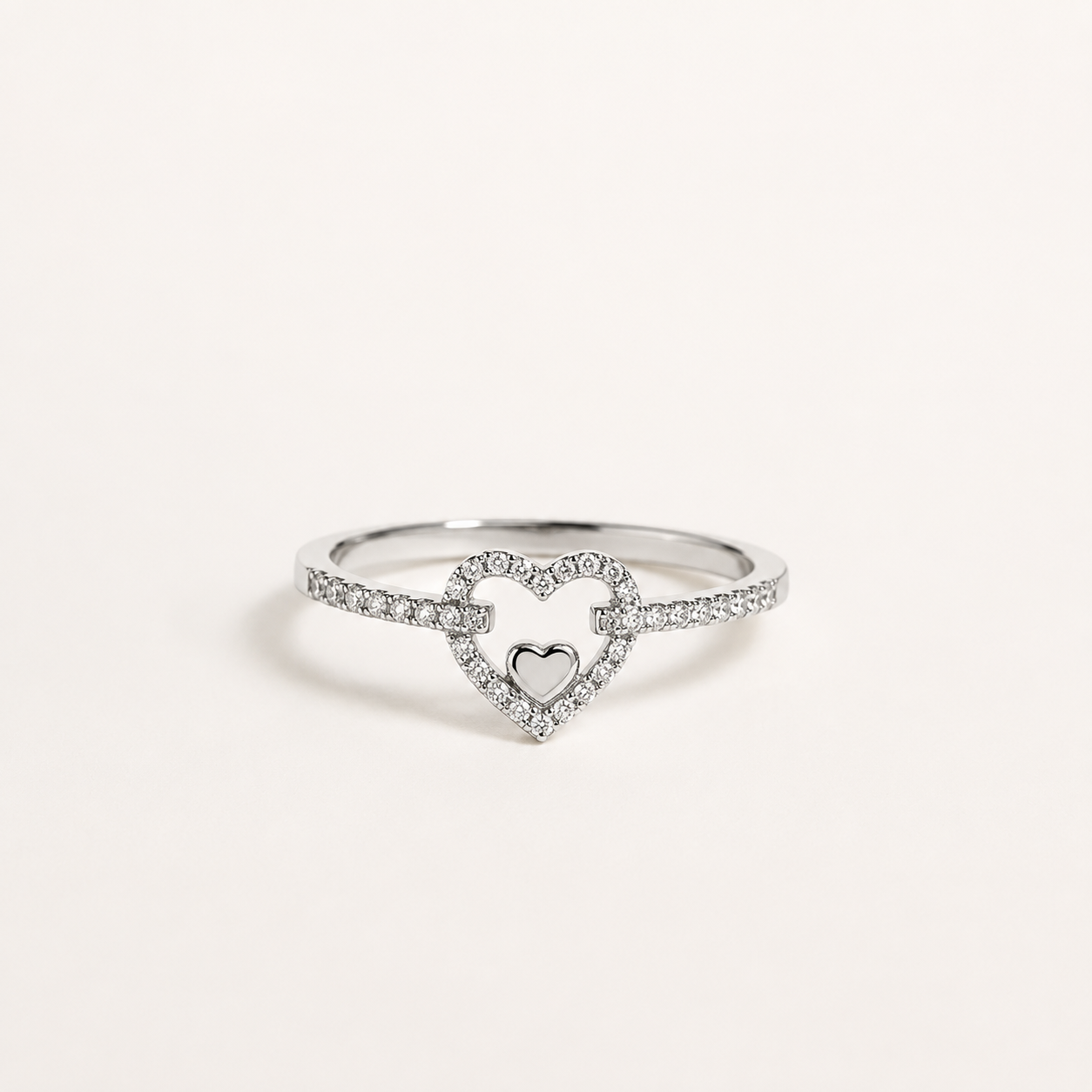 Silver-Tone Heart Lock Ring