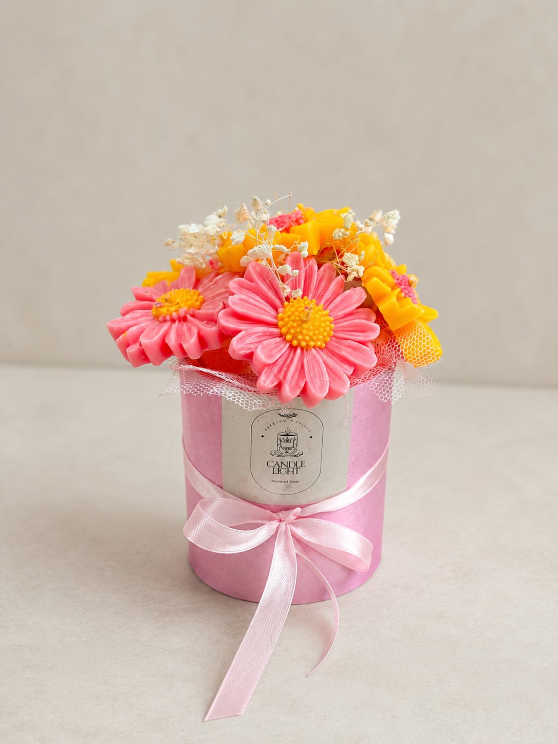 Peach & Pink Flower Pot Candle