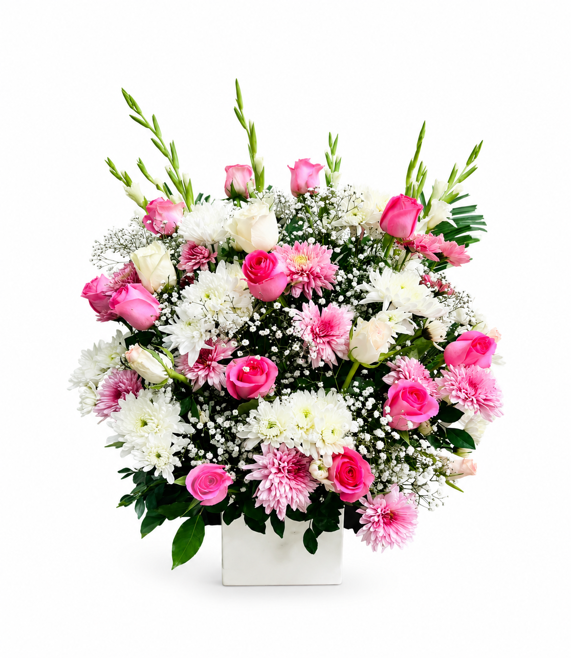 Pink Rose and White Daisy Arrangement