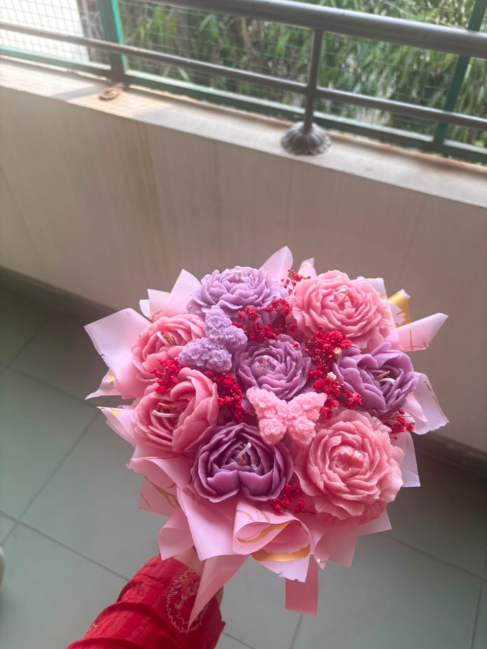 Pink & Purple Flower Candle