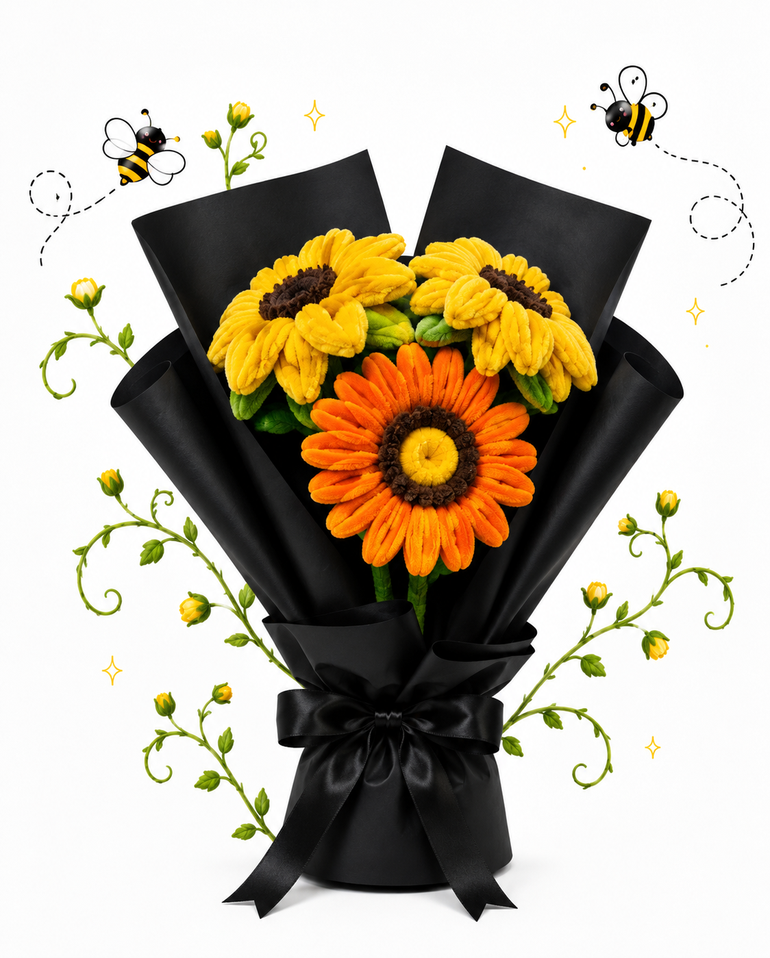Yellow & Orange Sunflower Plush Bouquet