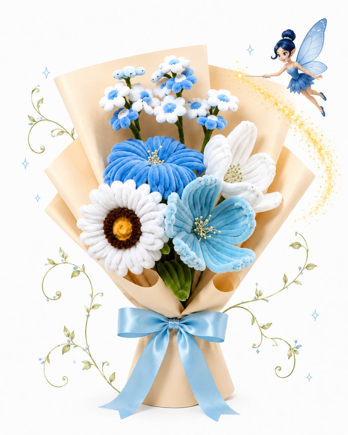 Blue & White Plush Flower Bouquet